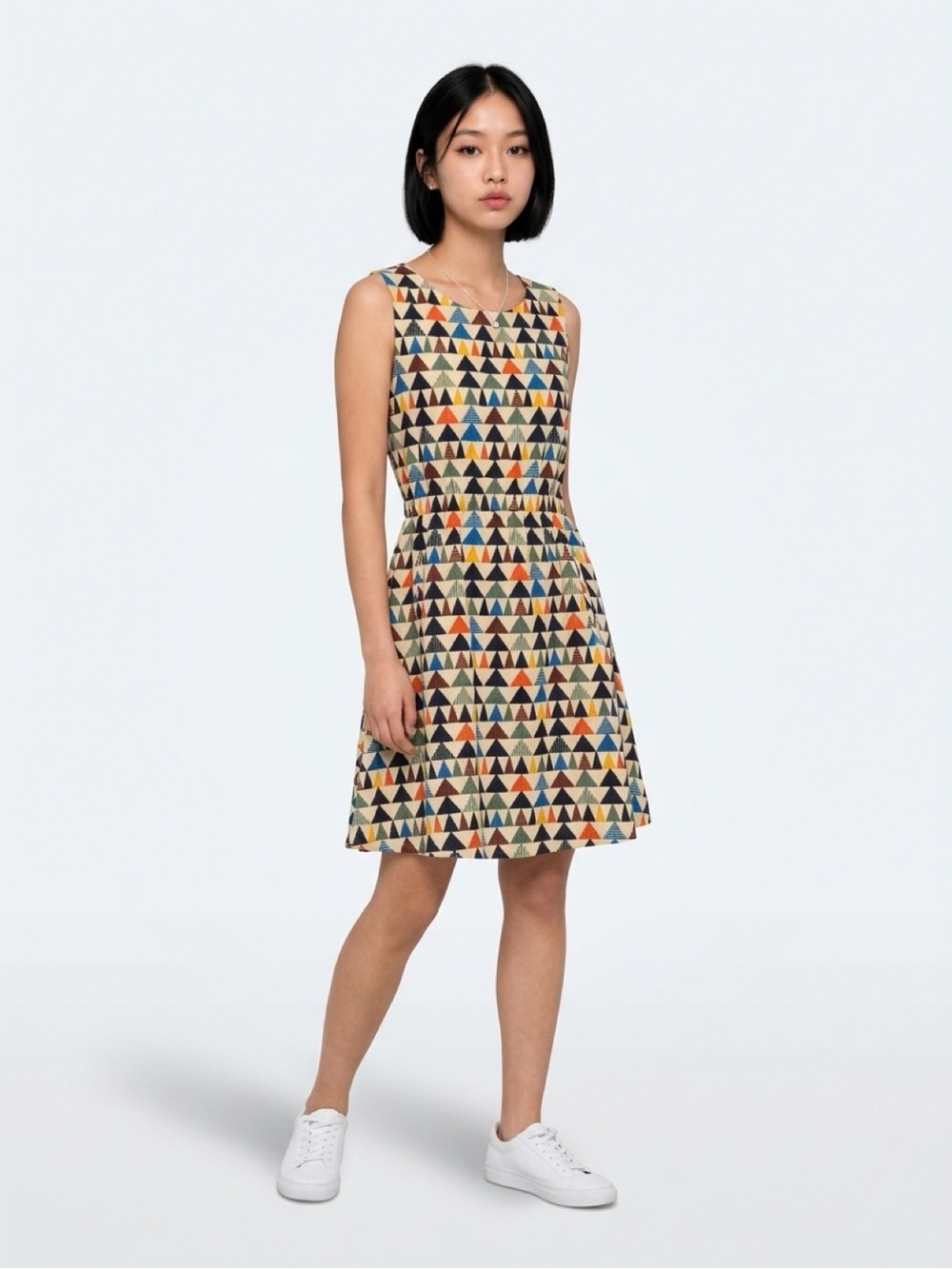 SM Wardrobe Sleeveless Casual Dress Multicolored Geometric Triangle Pattern Reto
